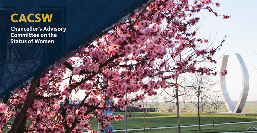 An image depicts a tree and the Beginnings sculpture at UC Merced.